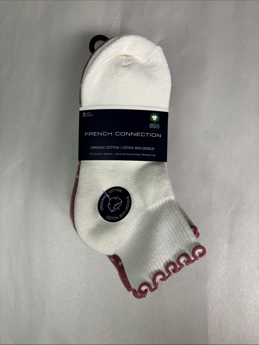 New French Connection Socks Women’s 5 Pair White & Pink Casual Cushion Quarter